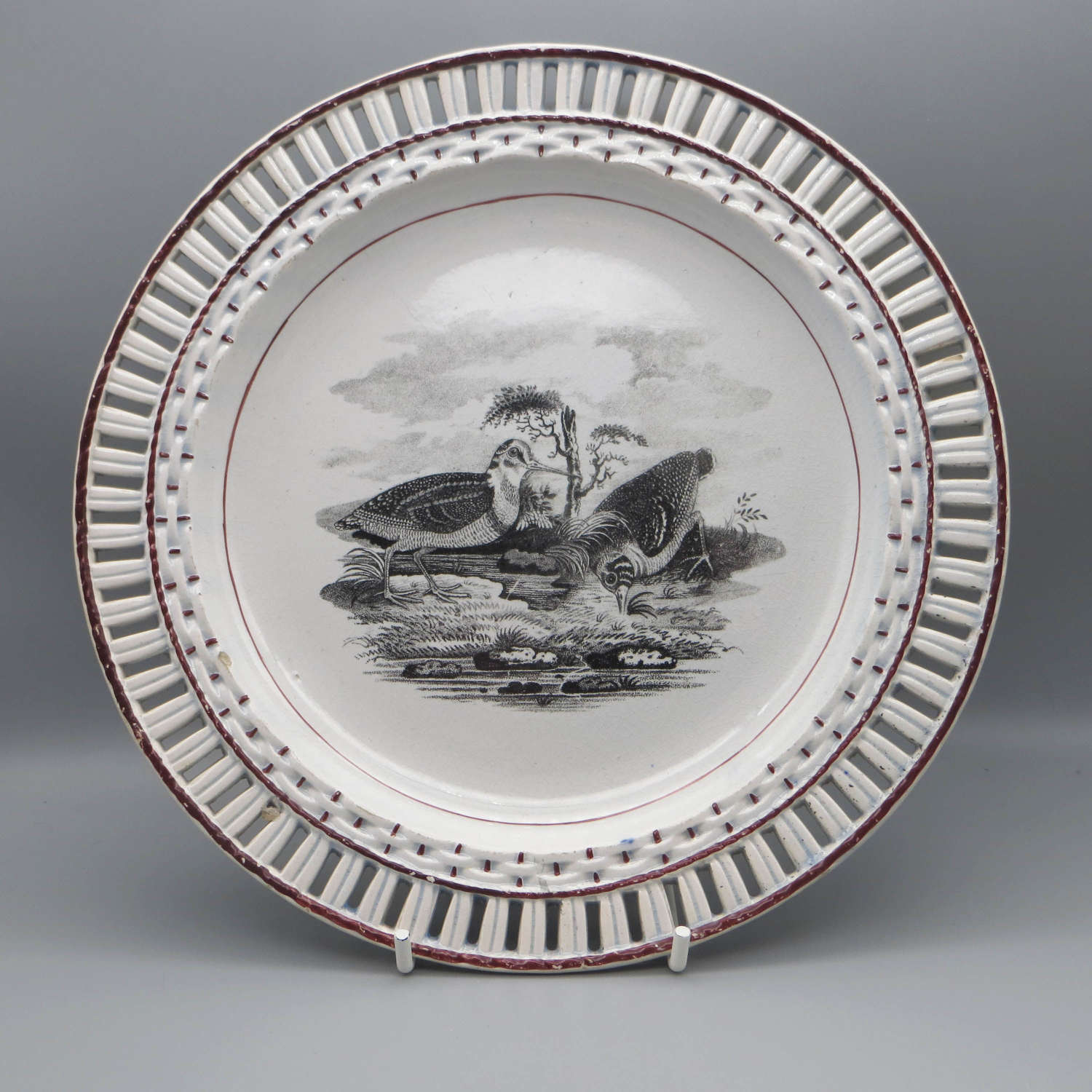 Pearlware plate with woodcock print