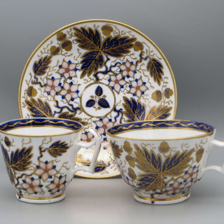 19th century New Hall bone china coffee cup, teacup and saucer
