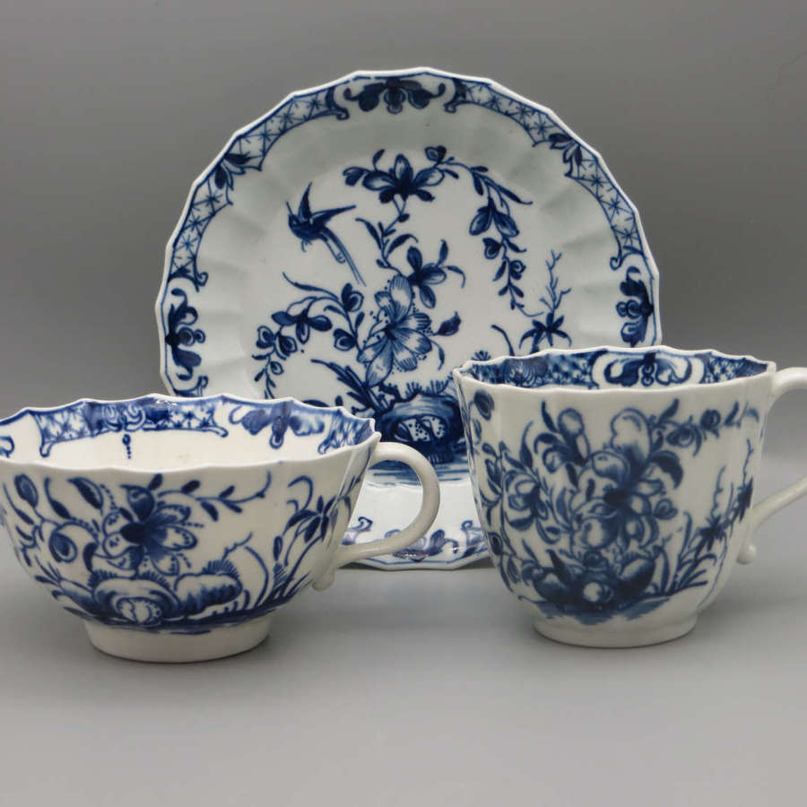 18th century Worcester porcelain teacup, coffee cup & saucer